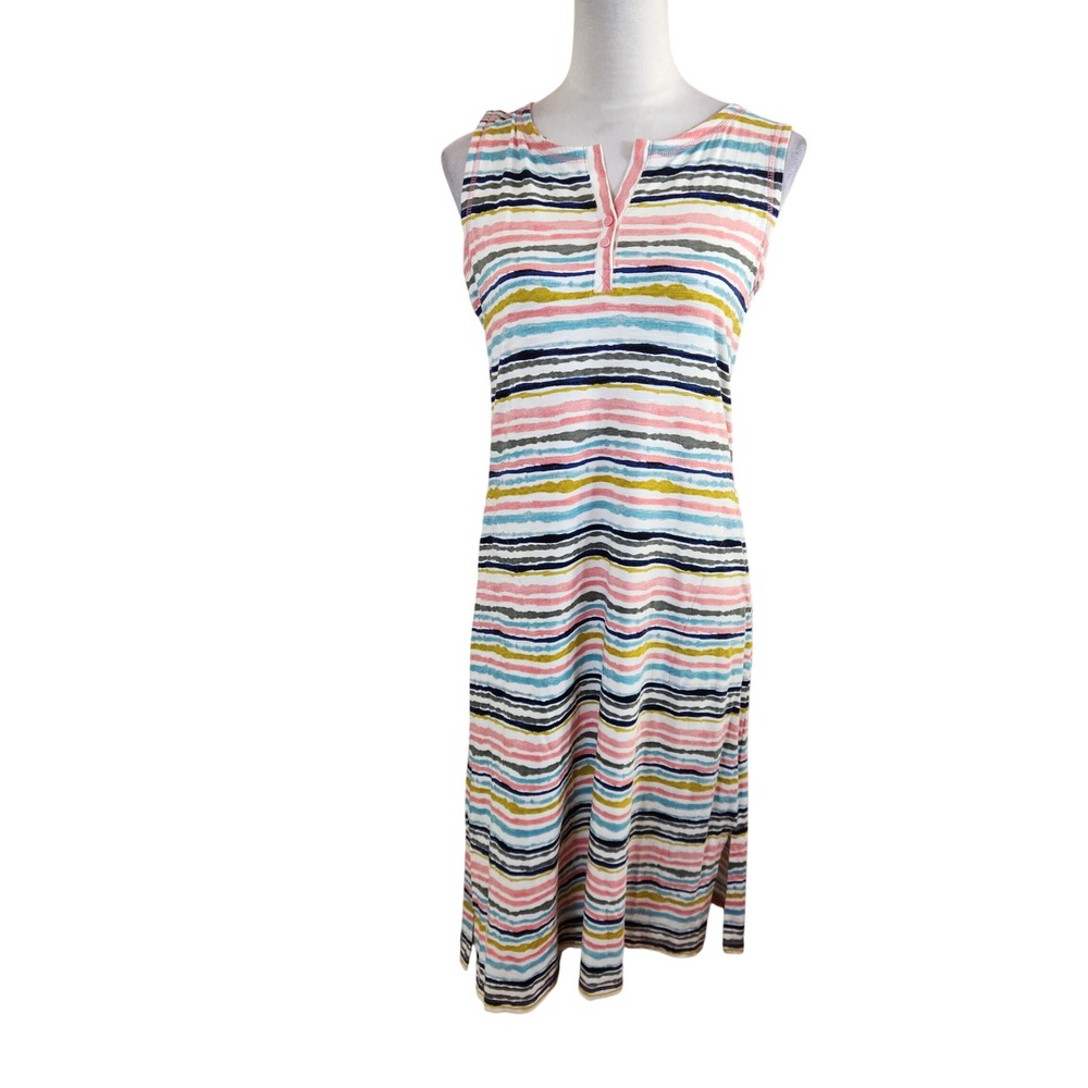 T by Talbots Sleeveless Henley Striped Midi Dress Petite M Rainbow Coastal PM MP